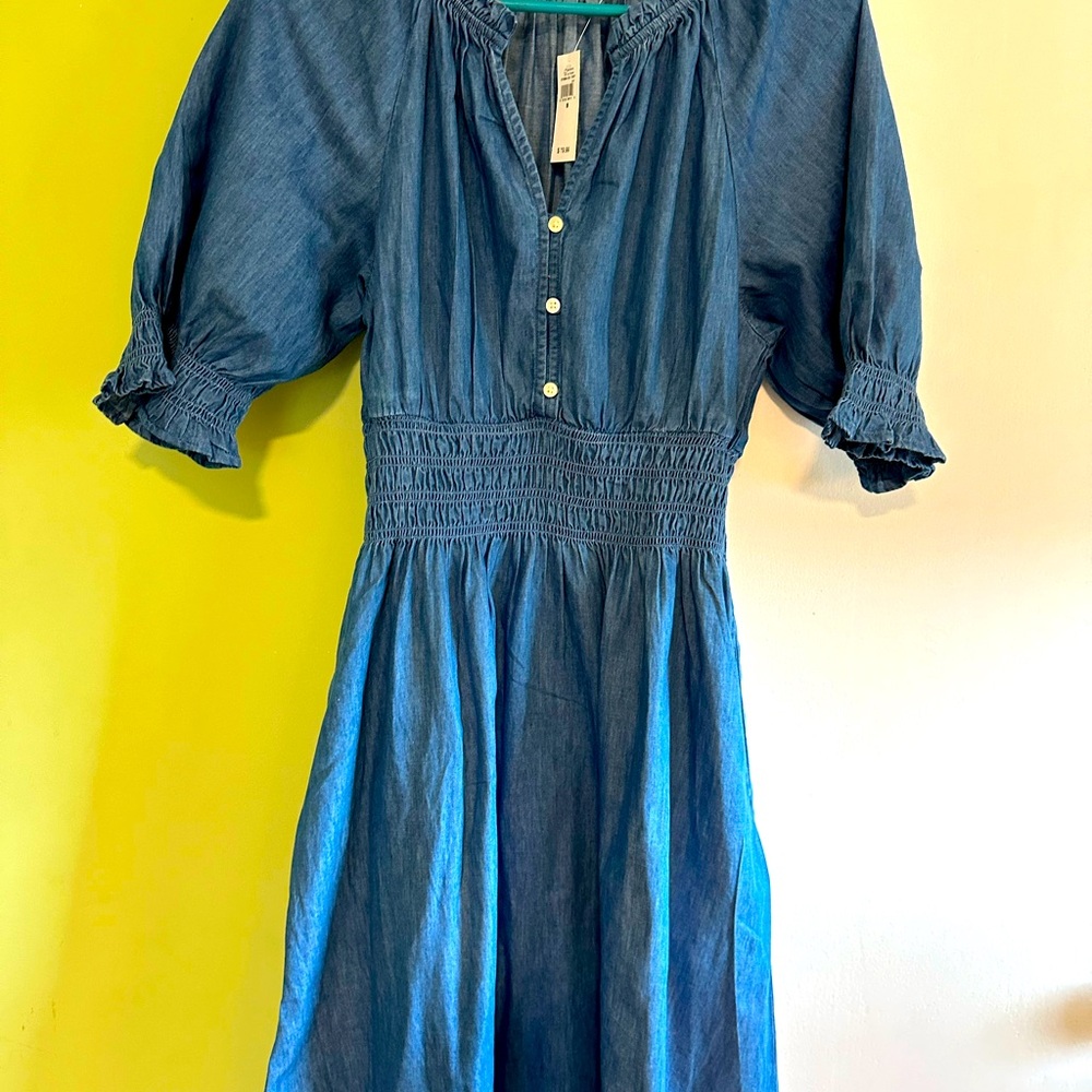 Denim split Neck Dress